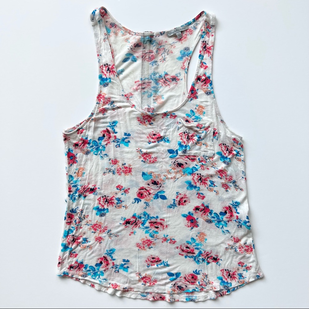 Charlotte Russe Blue and Red Multicolor Floral Tank Top, Medium